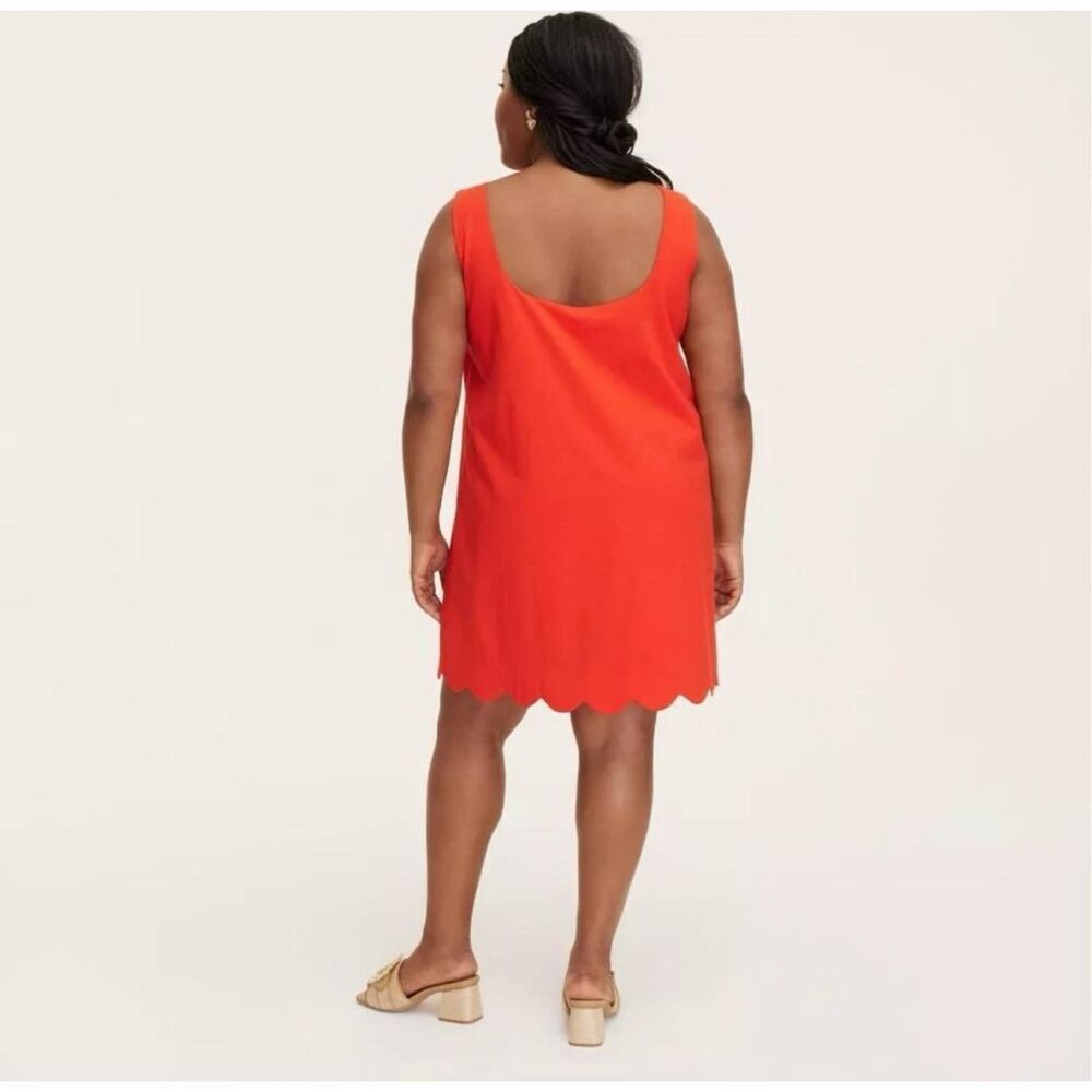 Kate Spade Red Orange Scalloped Hem Front Scoop Dress Size Large New - Picture 2 of 7